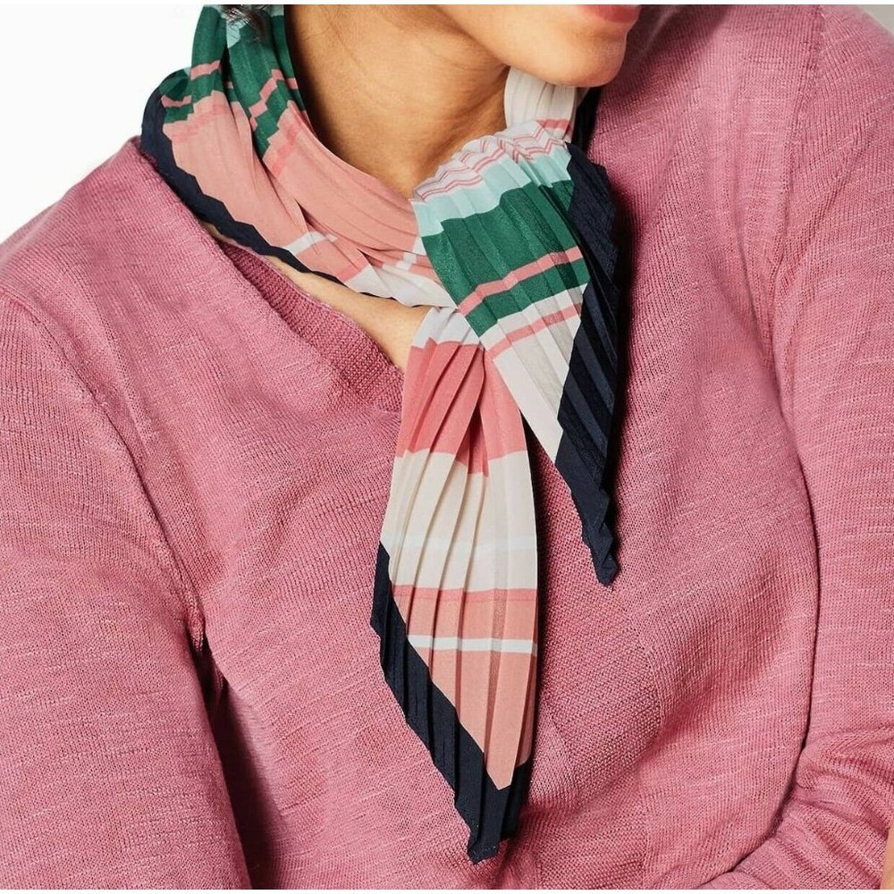 J Jill Scarf Square Neckerchief Pleated Stripe NEW 27x27 Contrast Border